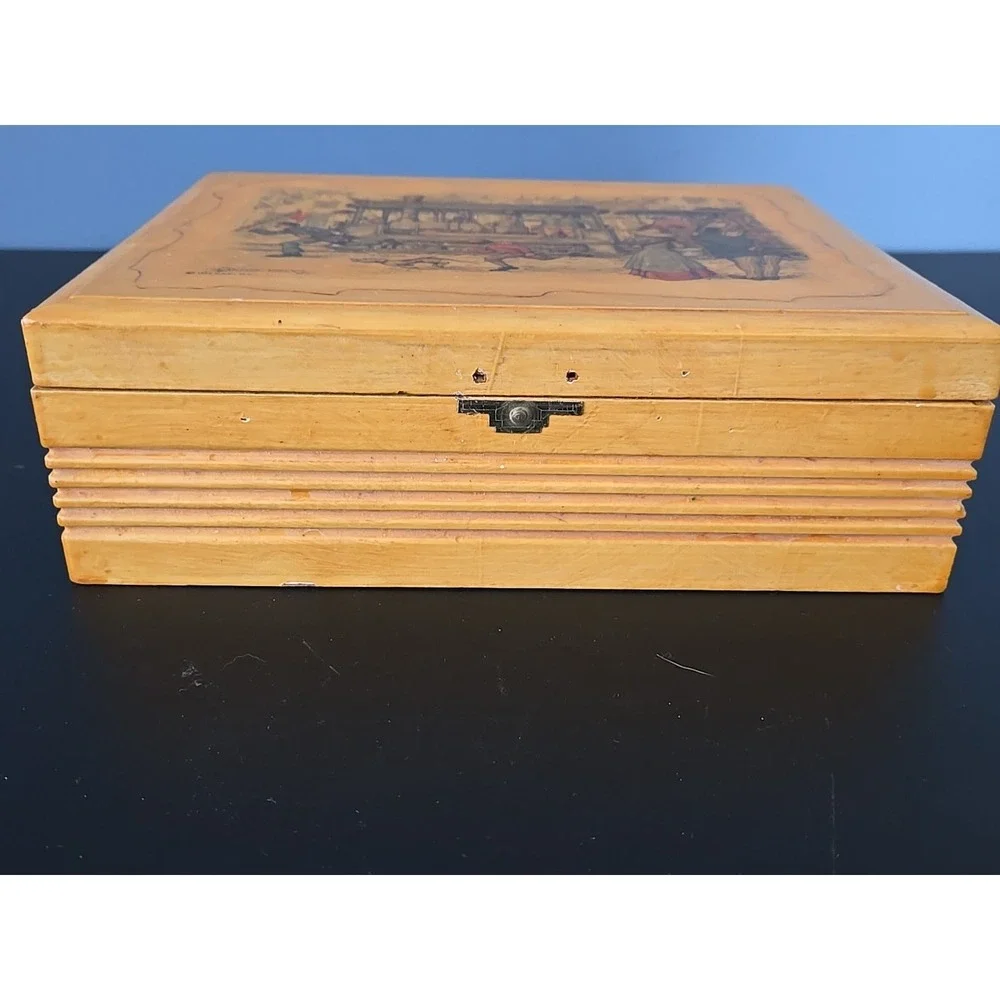 Vintage Wooden Storage Trinket Art Box‎ by Anton Pieck Victorian Scene 9
